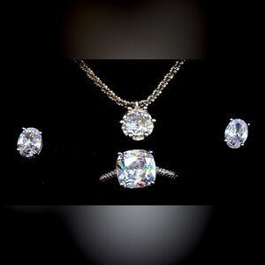 925 Sterling Silver Zirconia, Earrings, 
Necklace, Sz. 8 Ring w/ box. NEW